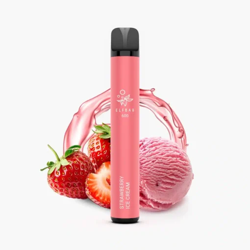 ELFBAR 600 Strawberry Ice Cream (0% Nicotine) – Smooth & Flavorful Disposable Vape